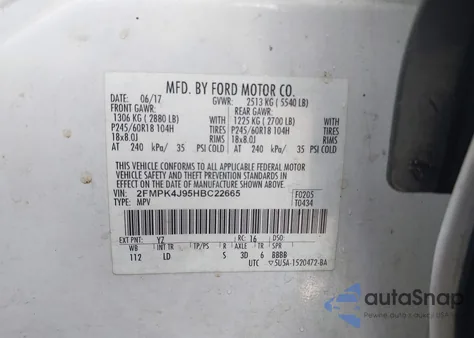 2017 Ford Edge Sel из США, поврежденный, VIN 2FMPK4J95HBC22665